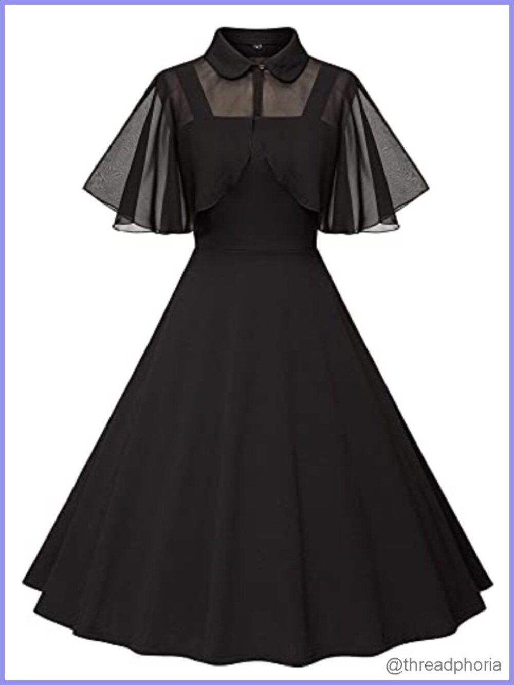 1950s Vintage Swing Cocktail Dress Gothic Halloween with Pockets Chiffon Shawl